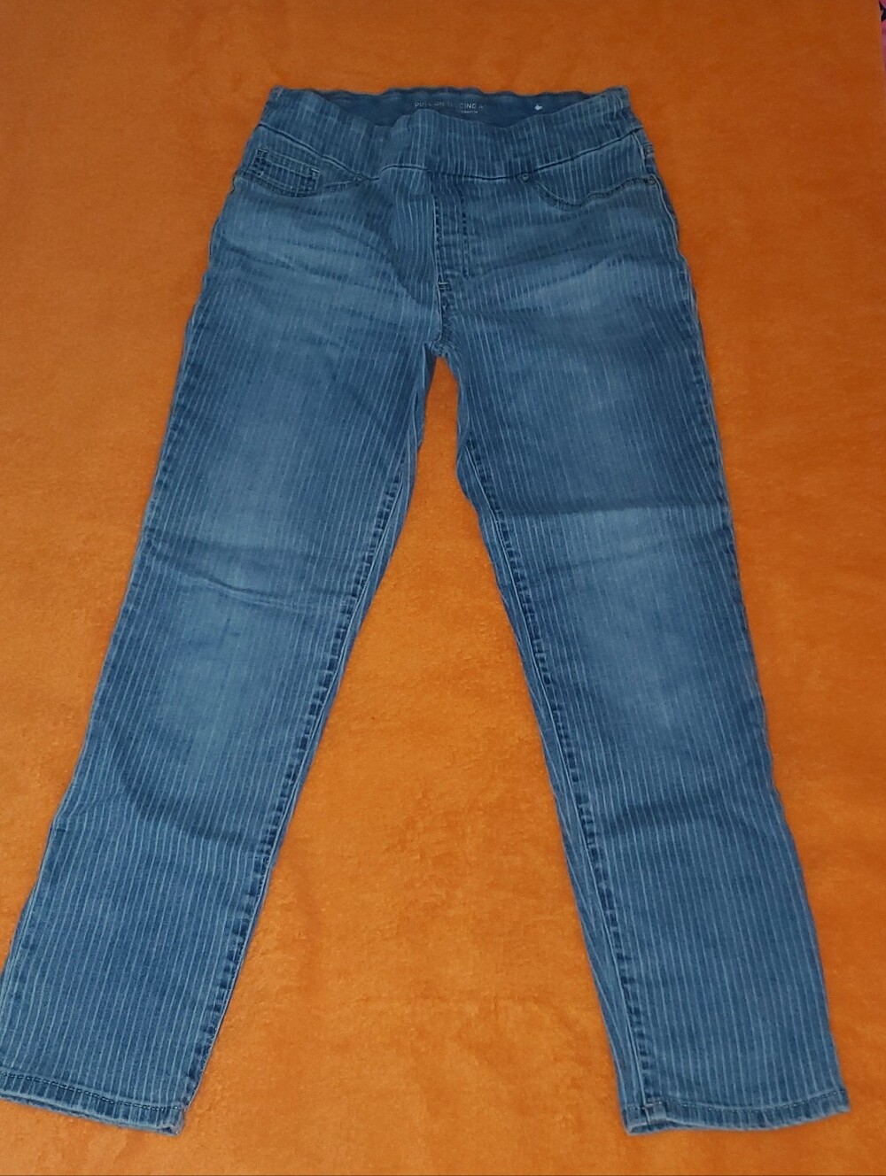 Chico's Striped Denim Straight Leg Jeans Pull On